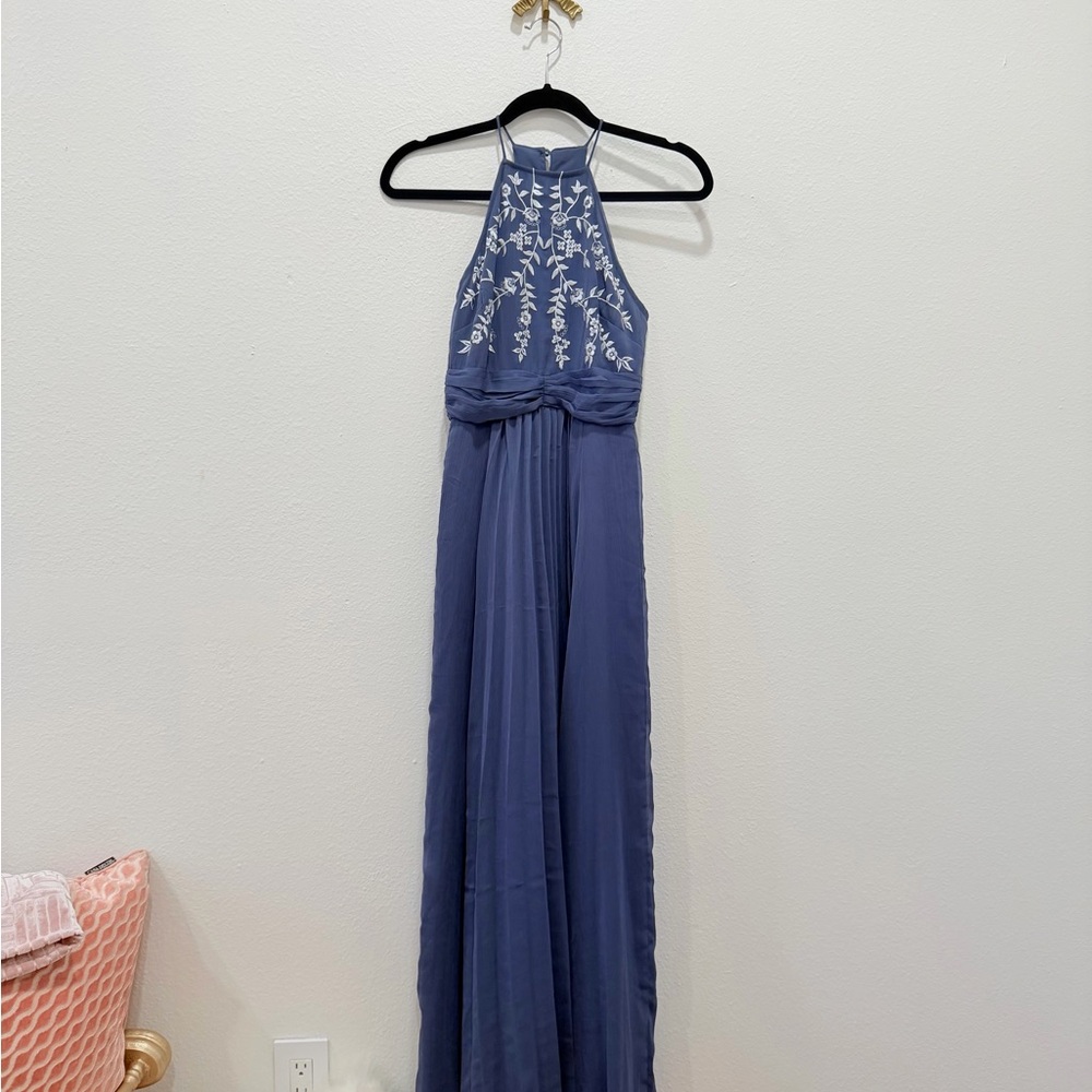 NWT: ASOS Blue Maxi Dress with White Embroidered Bodice